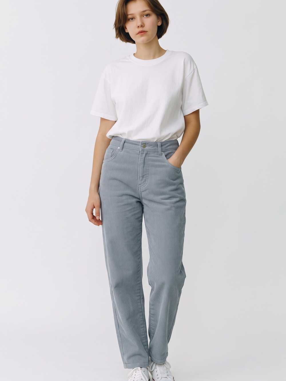 BDG (Urban Outfitters) High-Rise Mom Corduroy Pants in a light slate blue